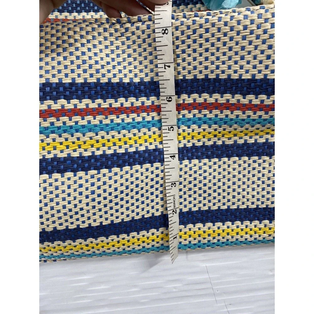 SHIRALEAH Chicago Ria Woven Paper Tote Bag Purse Striped Pompoms NWT - Picture 11 of 13
